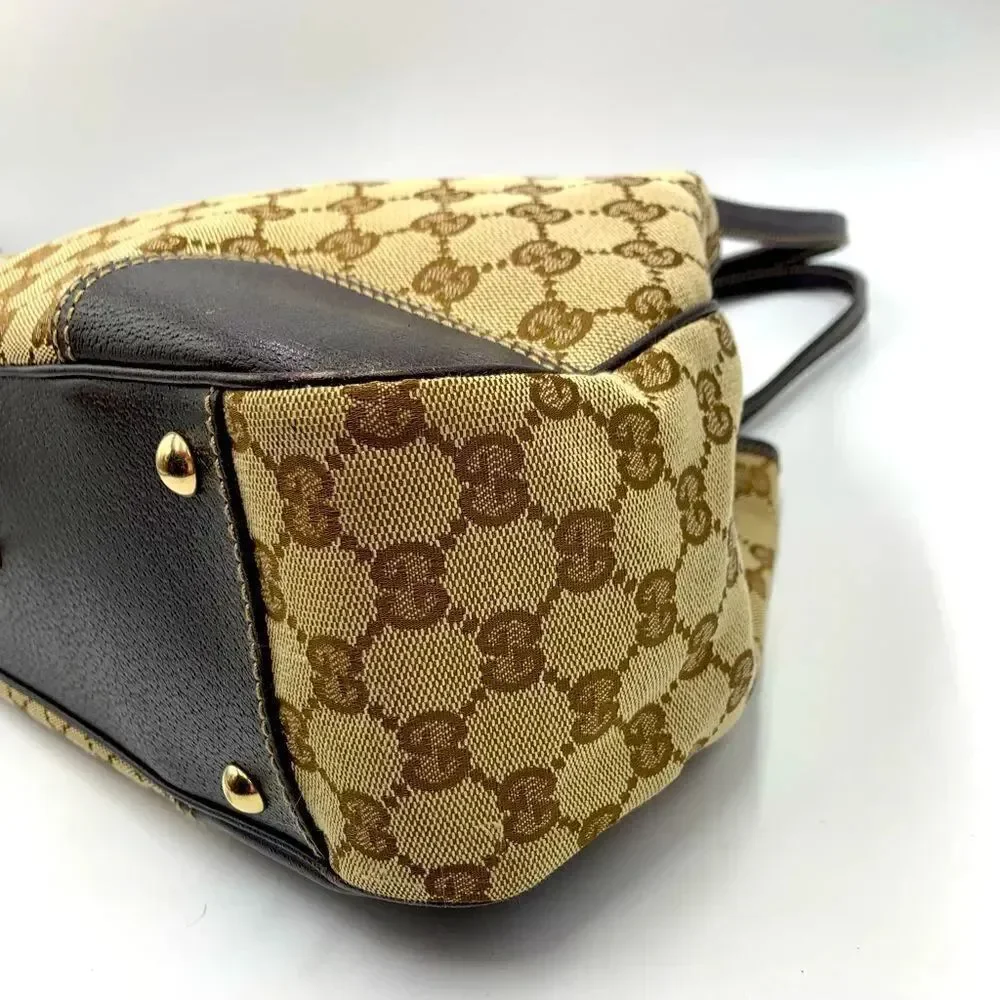 Auth GUCCI GG Monogram Tan Brown Canvas Leather Princey Shoulder 2way Handbag